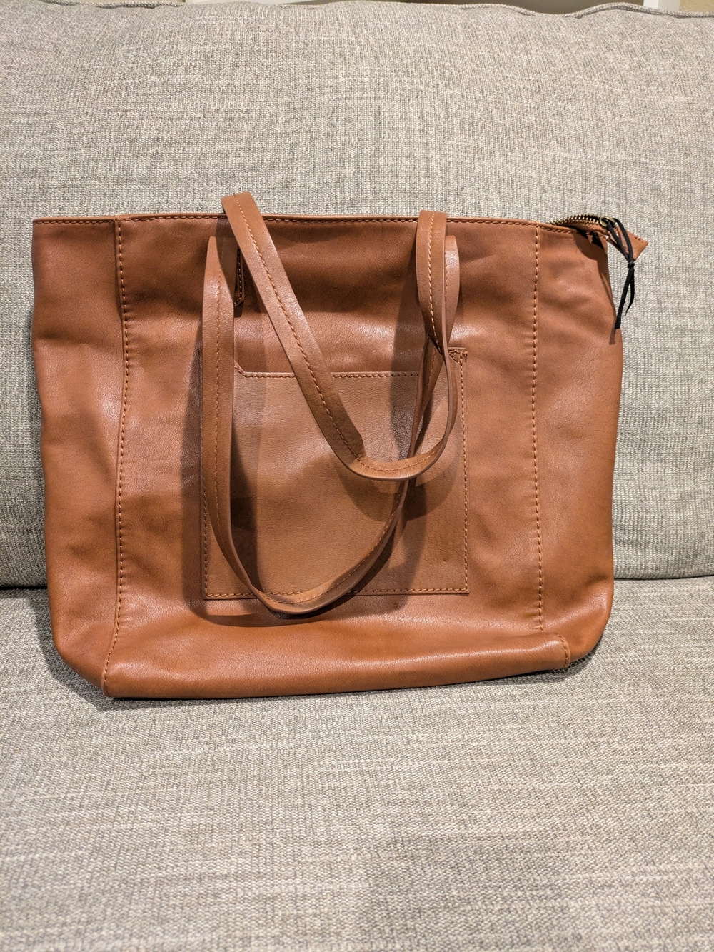 Leather Tote with Front Pocket